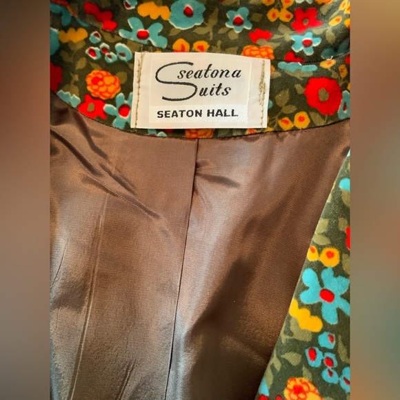 Vintage Seaton Hall Velvet Floral Blazer Dress Suit Jacket Coat Seatona Suits - Picture 2 of 5